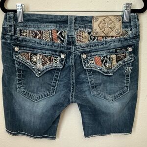Miss Me Blue Jean Shorts with Embellished Pockets